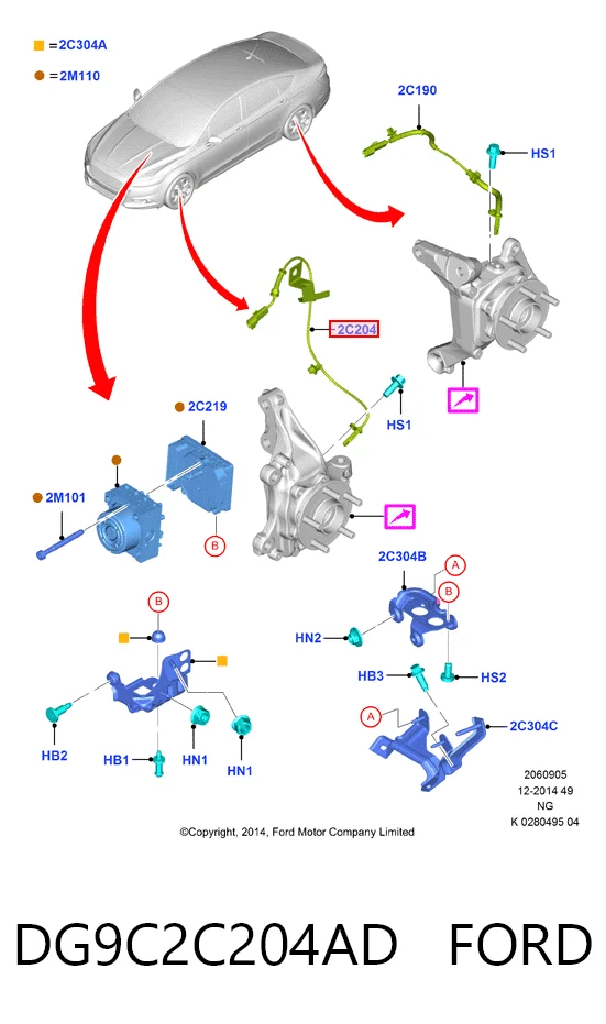 DG9C2C204AD Ford Czujnik ABS przedni prawy