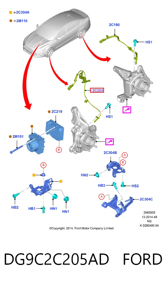 DG9C2C205AD Ford Czujnik ABS przedni lewy