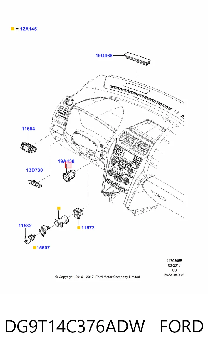 DG9T14C376ADW Ford Przycisk uruchamiania silnika