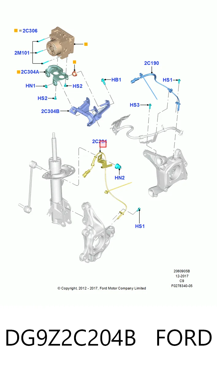 DG9Z2C204B Ford Czujnik ABS przedni prawy