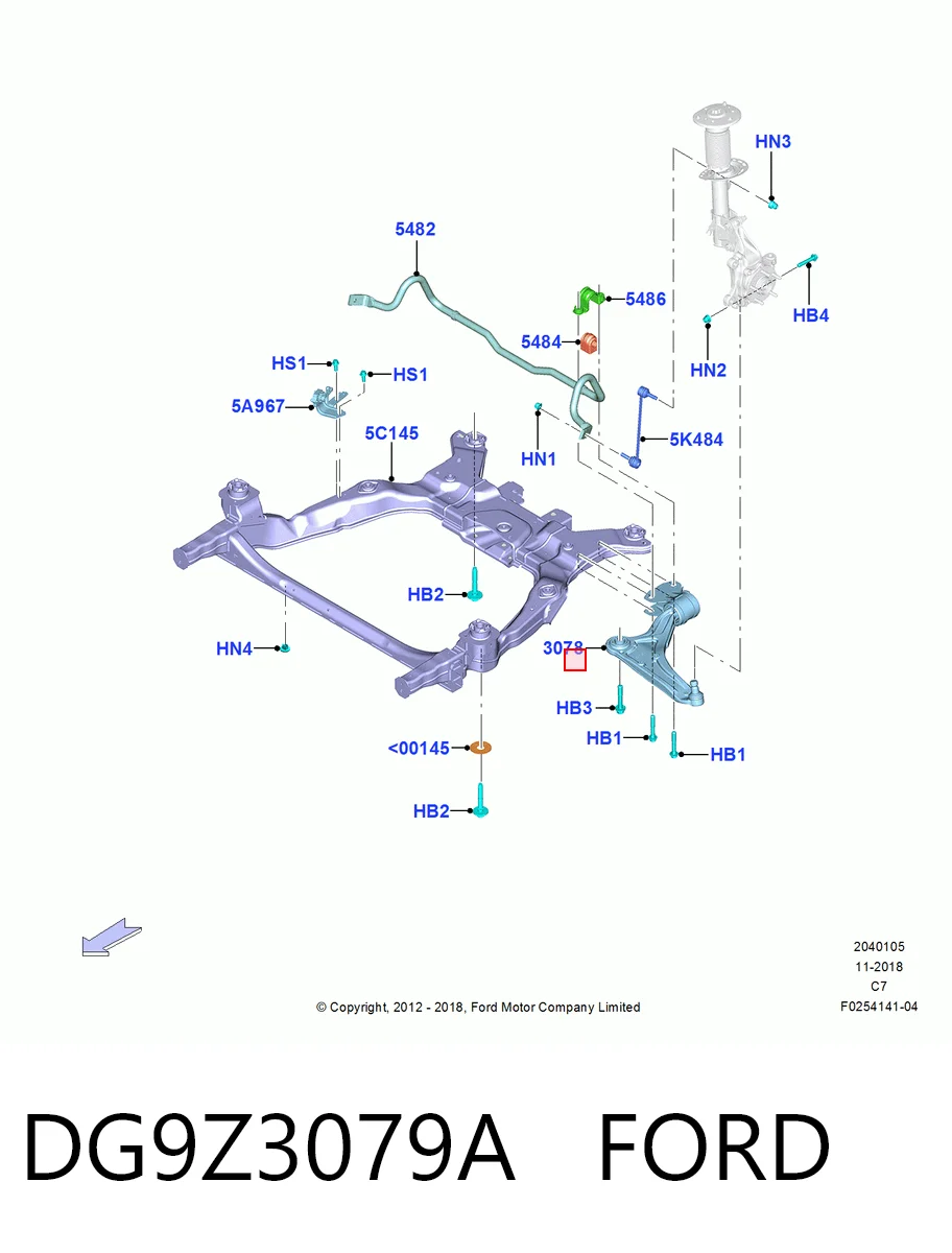 DG9Z3079A Ford Wahacz zawieszenia przedniego dolny lewy
