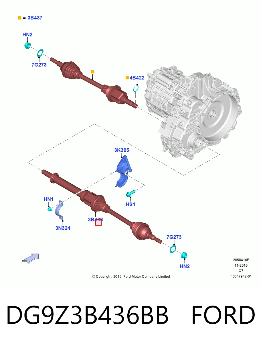 DG9Z3B436BB Ford Półoś napędowa przednia prawa