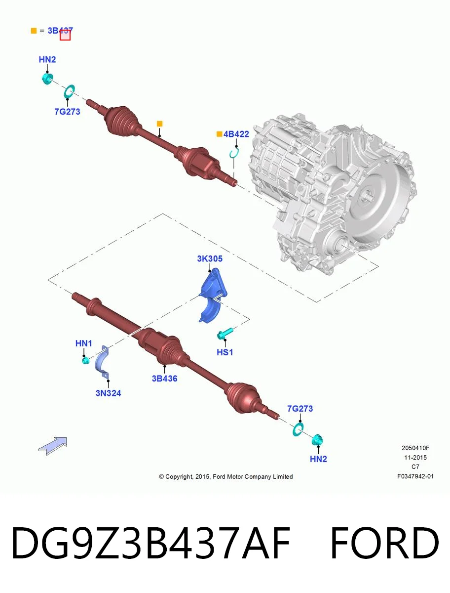 DG9Z3B437AF Ford Półoś napędowa przednia lewa
