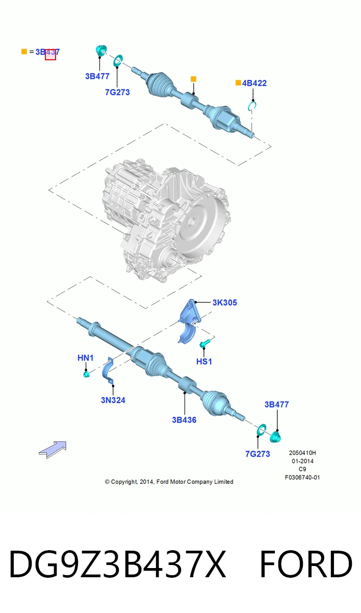 DG9Z3B437X Ford Półoś napędowa przednia lewa