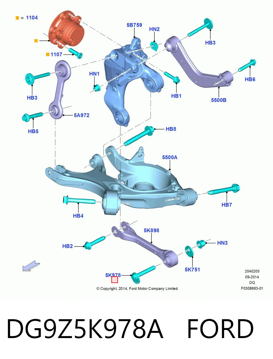 DG9Z5K978A Ford Śruba mocowania wahacza tylnego dolnego wewnętrzna