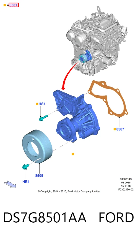 DS7G8501AA Ford Pompa chłodząca wodna
