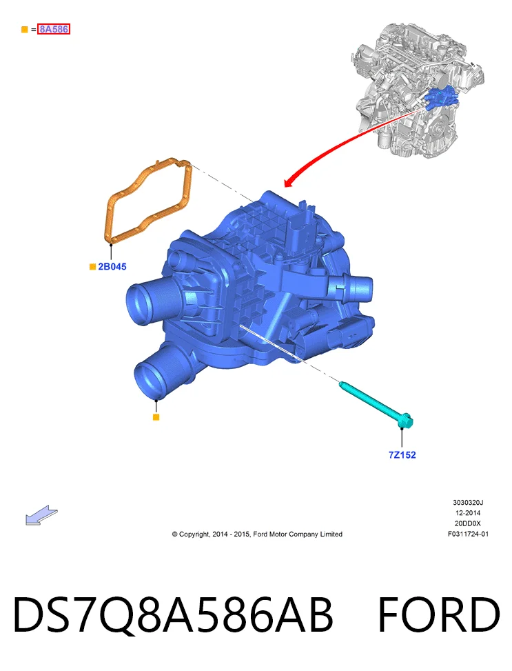 DS7Q8A586AB Ford Obudowa termostatu