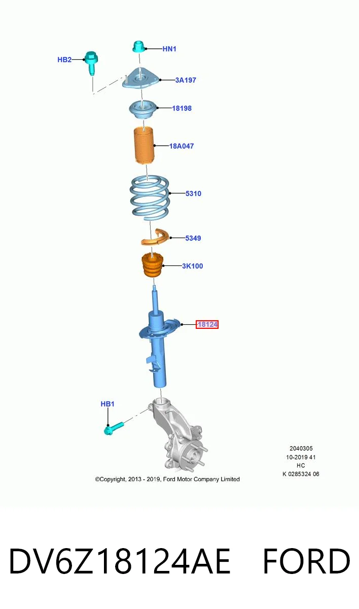 DV6Z18124AE Ford Amortyzator przedni lewy