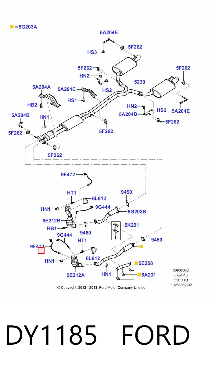 DY1185 Ford Sonda lambda czujnik tlenu przed katalizatorem