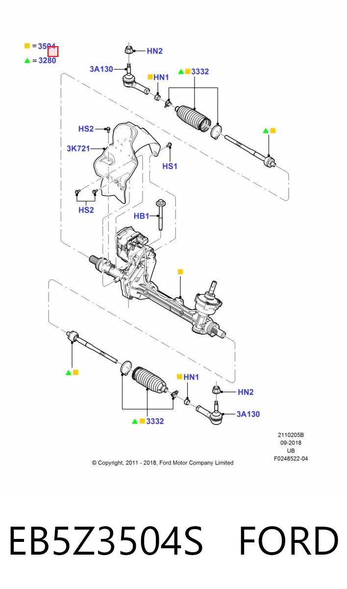 EB5Z3504S Ford Listwa kierownicza (maglownica)