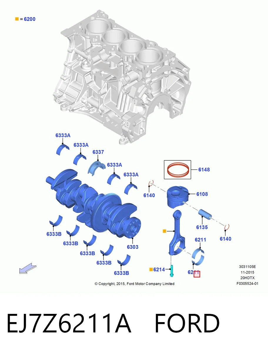 EJ7Z6211A Ford Panewki korbowodowe wału korbowego, zestaw, standardowe (STD)