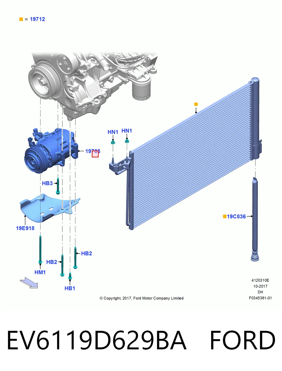 EV6119D629BA Ford Sprężarka klimatyzacji