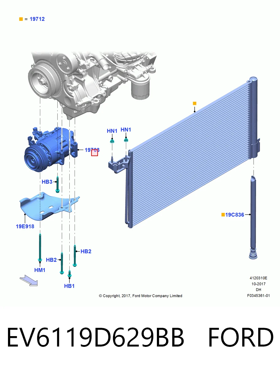 EV6119D629BB Ford Sprężarka klimatyzacji