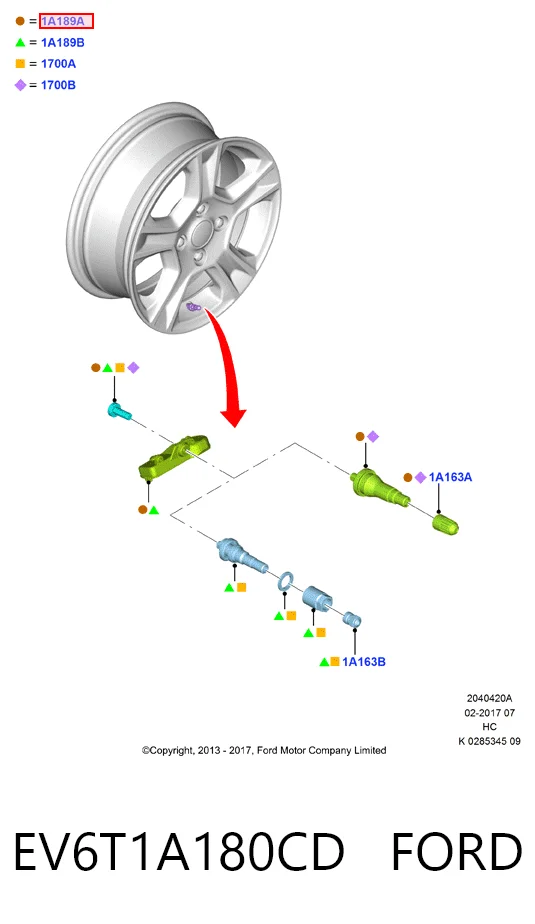 EV6T1A180CD Ford Czujnik ciśnienia w oponach