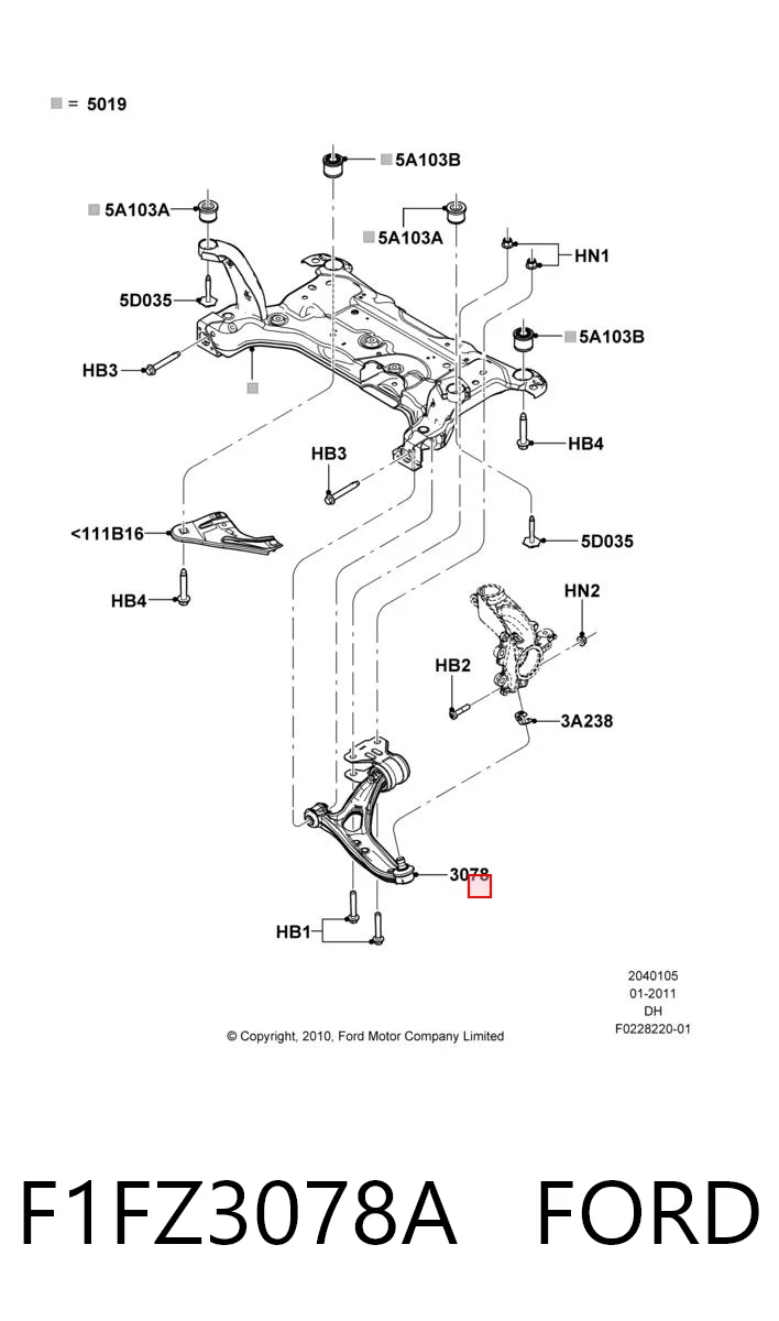 F1FZ3078A Ford Wahacz zawieszenia przedniego dolny prawy