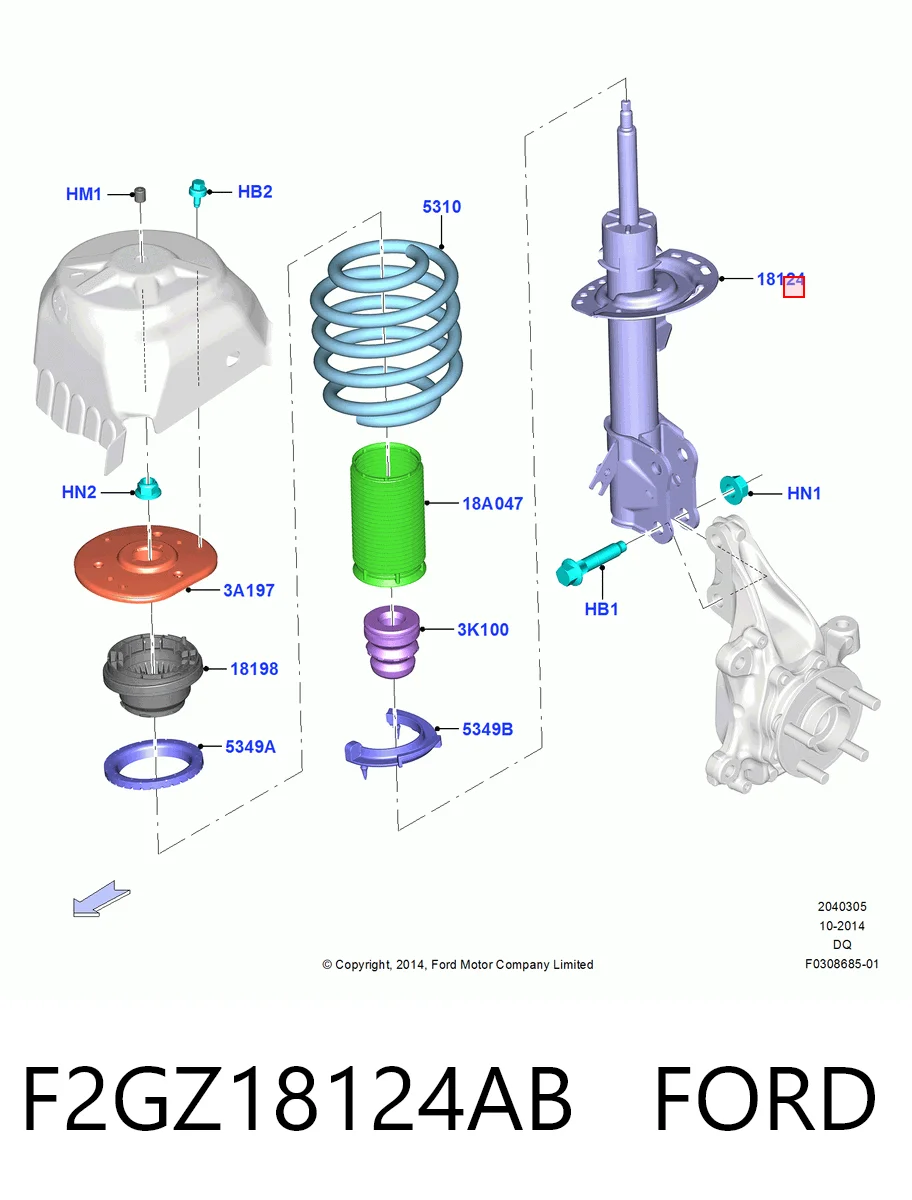 F2GZ18124AB Ford Amortyzator przedni prawy