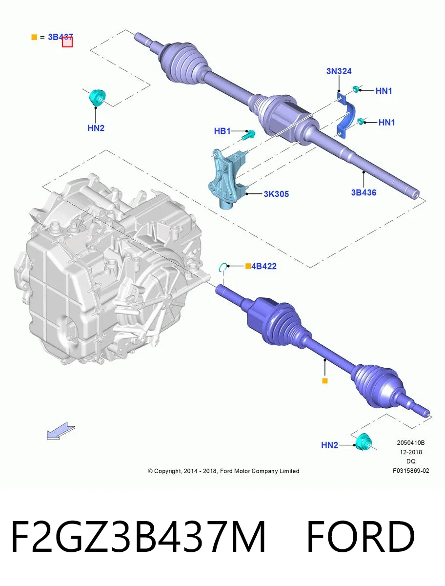 F2GZ3B437M Ford Półoś napędowa przednia lewa