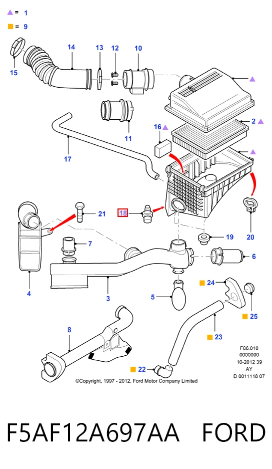 F5AF12A697AA Ford Czujnik temperatury powietrza wlotowego