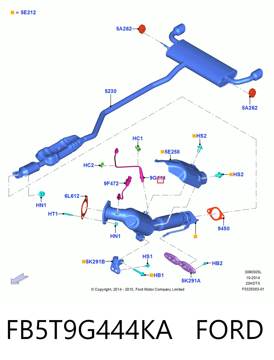 FB5T9G444KA Ford Sonda lambda czujnik tlenu po katalizatorze