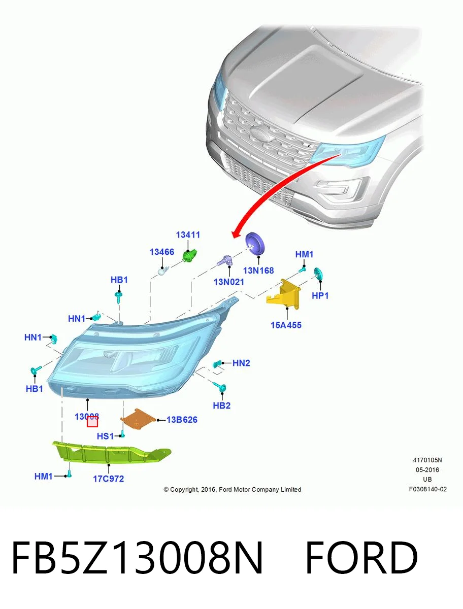 FB5Z13008N Ford Reflektor lewy