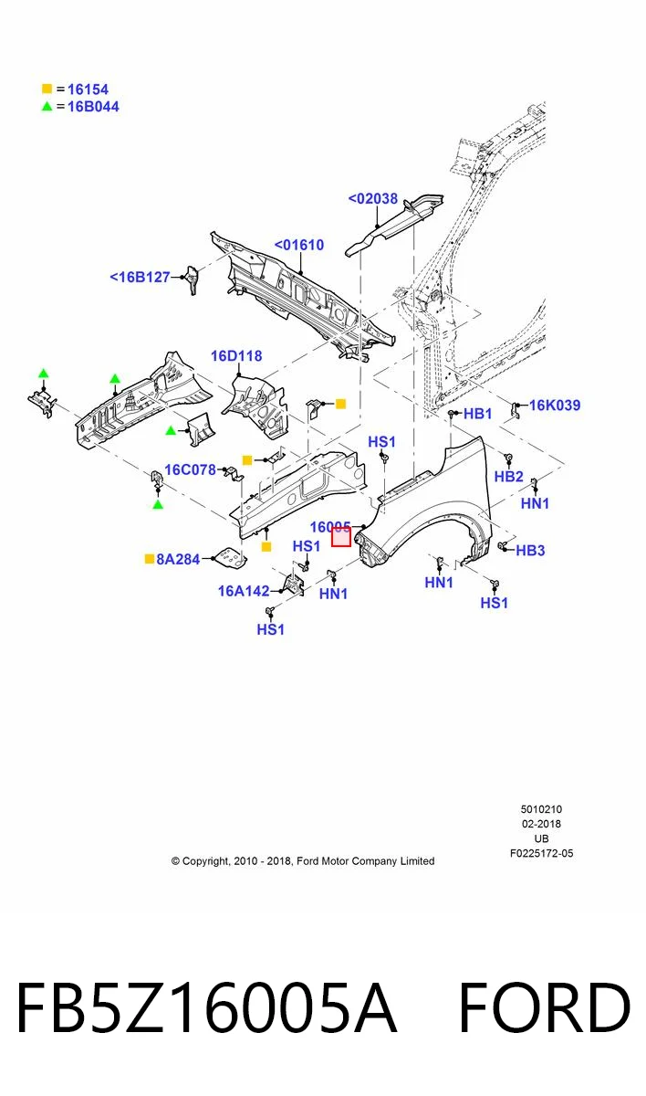 FB5Z16005A Ford Błotnik przedni prawy