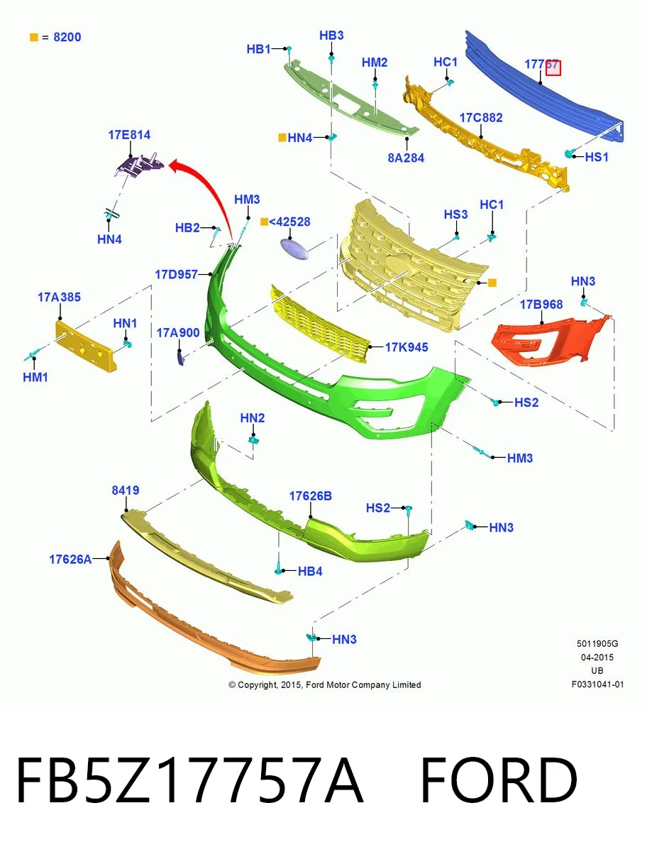 FB5Z17757A Ford Wzmocnienie zderzaka przedniego