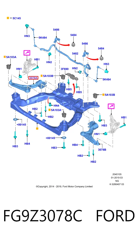 FG9Z3078C Ford Wahacz zawieszenia przedniego dolny prawy