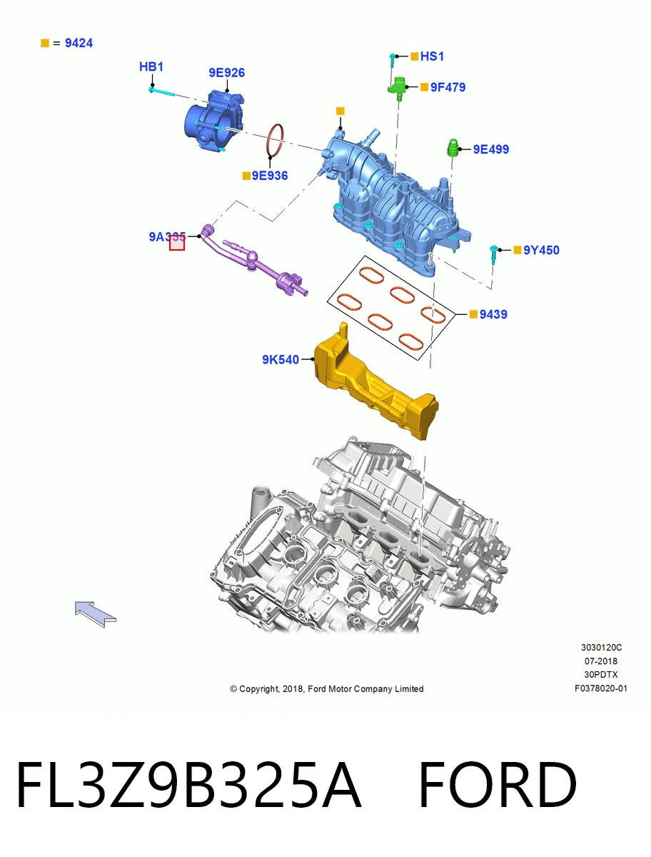 FL3Z9B325A Ford Zawór pochłaniacza oparów paliwa