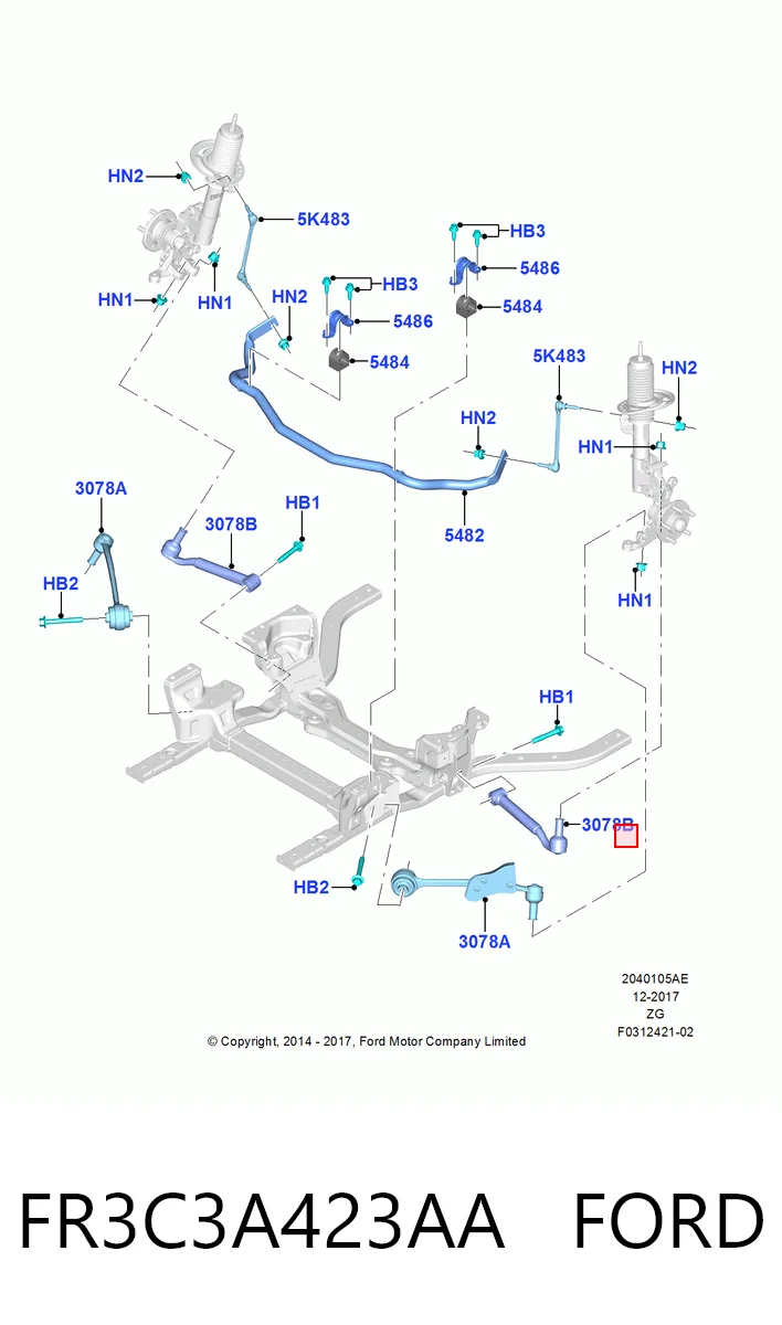 FR3C3A423AA Ford Wahacz zawieszenia przedniego dolny prawy