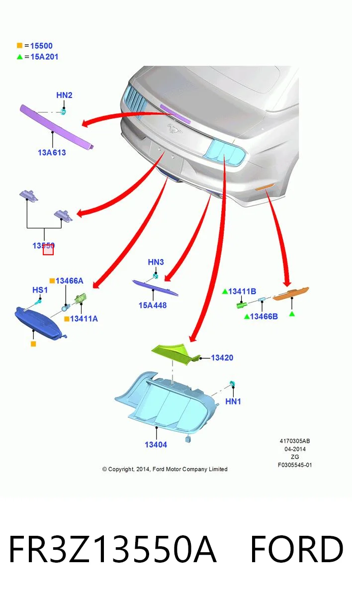 Do koszyka Lampa oświetlenia tylnej tablicy rejestracyjnej Ford Mustang VI ZG