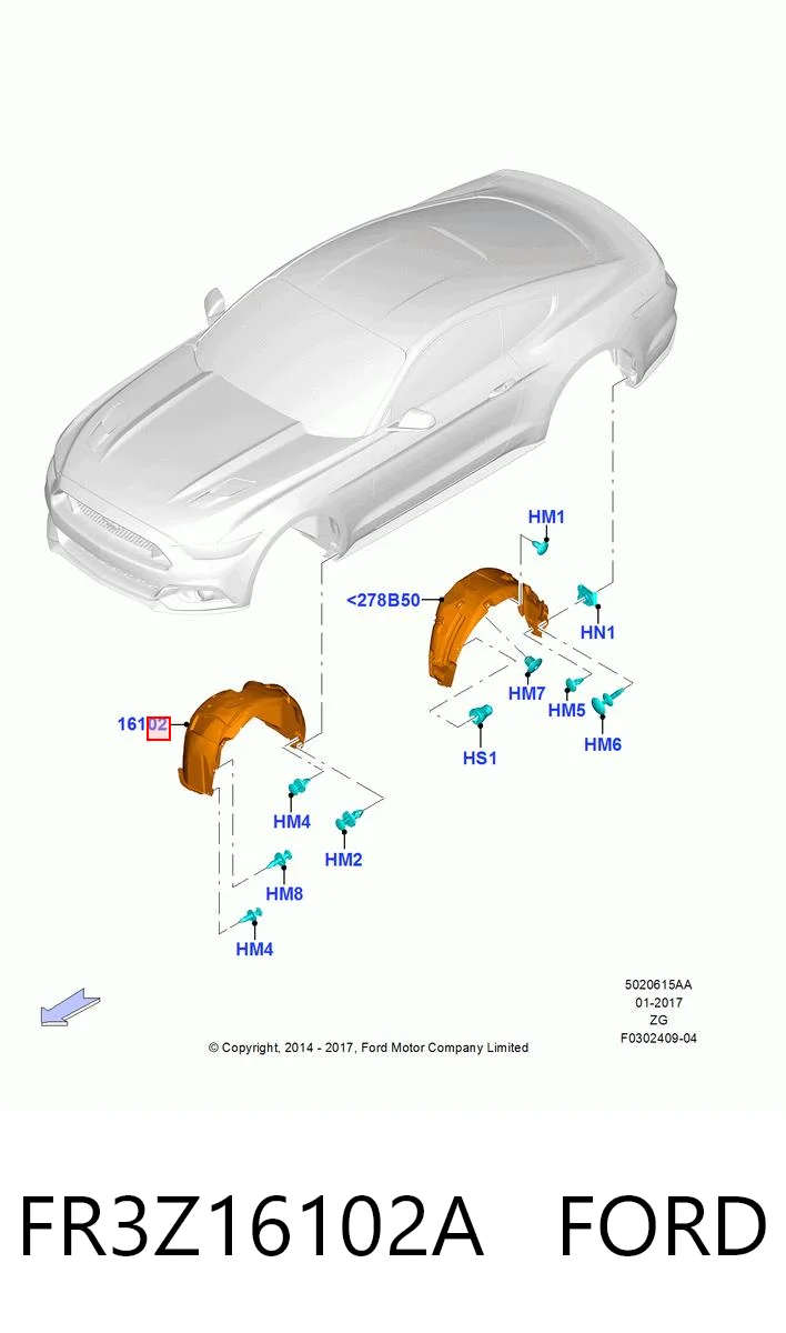 FR3Z16102A Ford Nadkole błotnika przedniego prawe