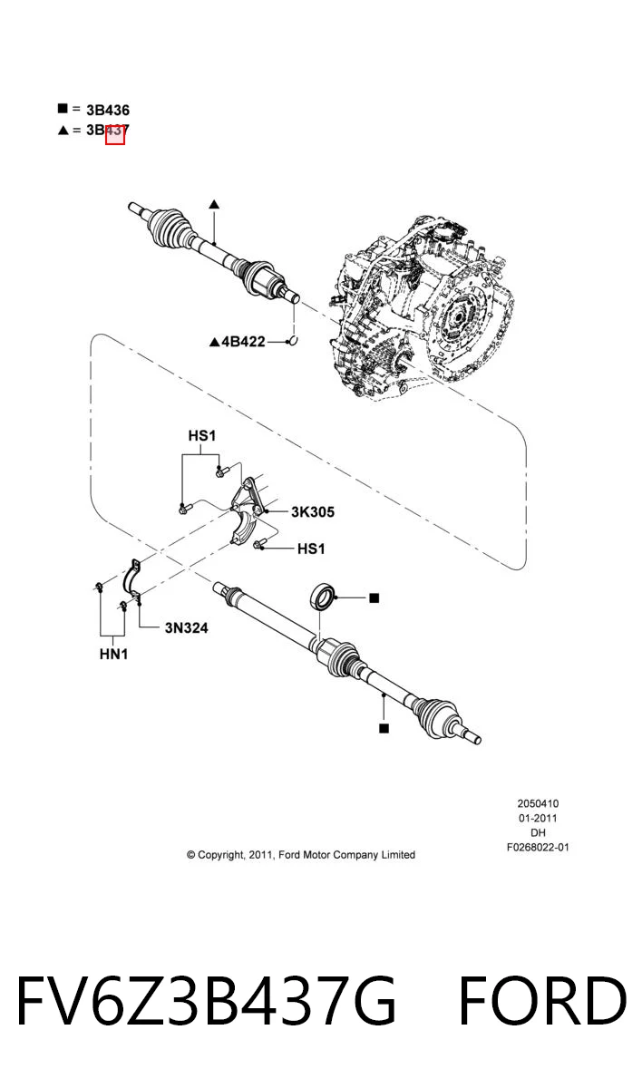 FV6Z3B437G Ford Półoś napędowa przednia lewa