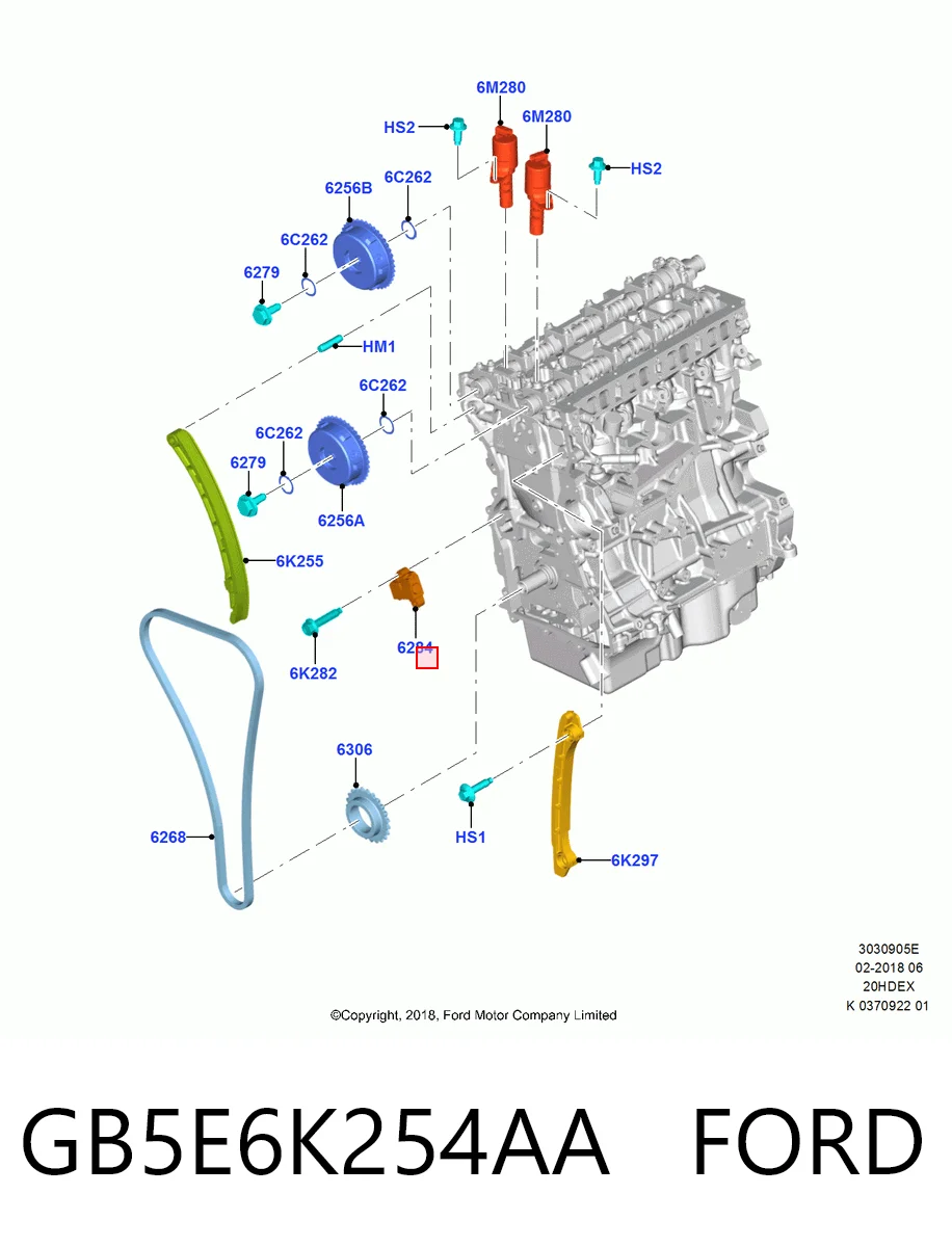 GB5E6K254AA Ford Napinacz łańcucha rozrządu