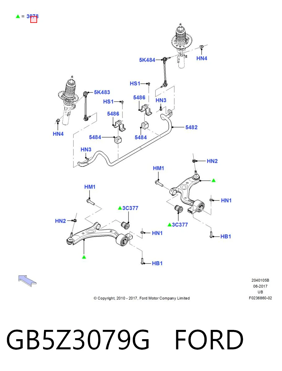 GB5Z3079G Ford Wahacz zawieszenia przedniego dolny lewy