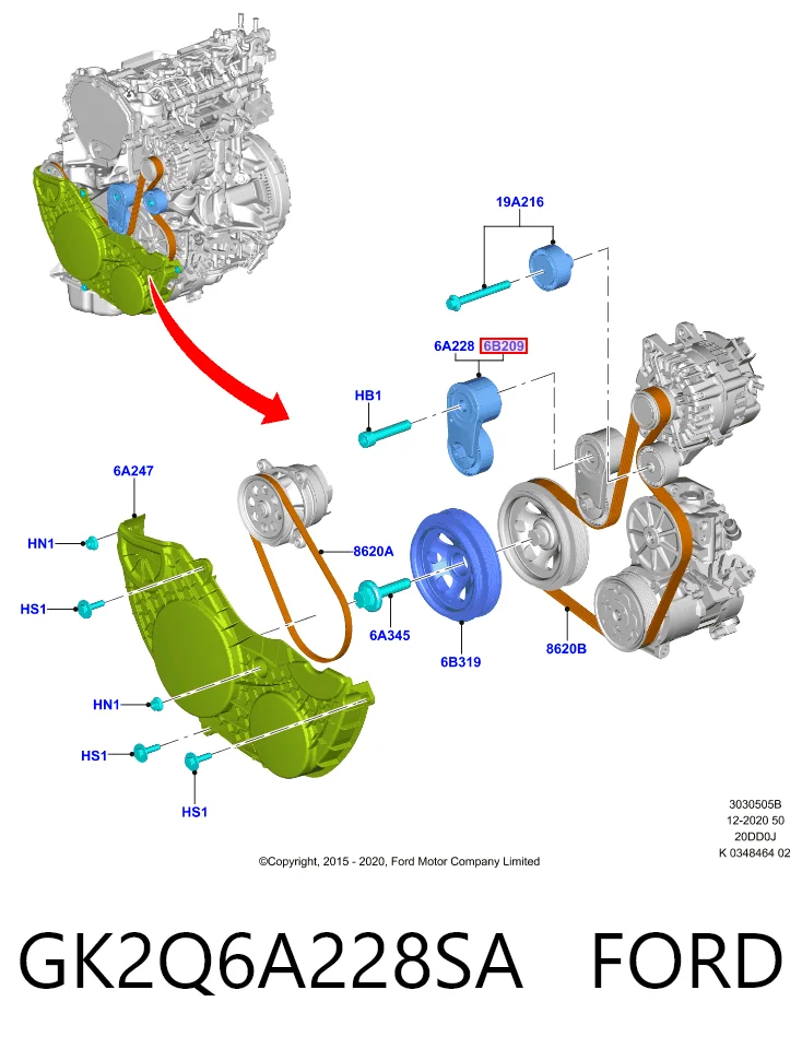 GK2Q6A228SA Ford Napinacz paska napędowego