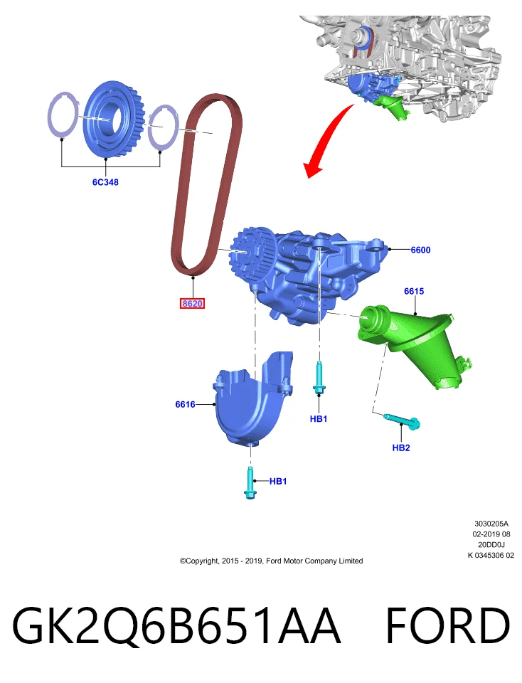 GK2Q6B651AA Ford Pasek pompy olejowej