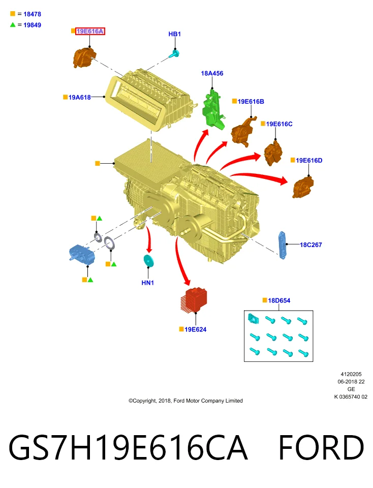 GS7H19E616CA Ford Silniczek klapy nagrzewnicy