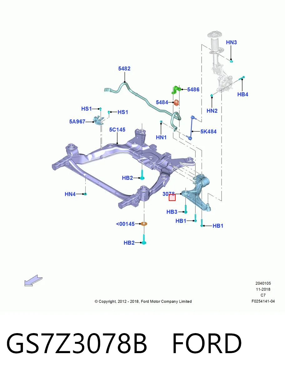 GS7Z3078B Ford Wahacz zawieszenia przedniego dolny prawy