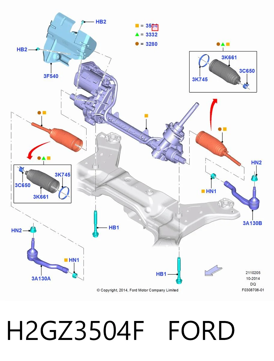 H2GZ3504F Ford Listwa kierownicza (maglownica)