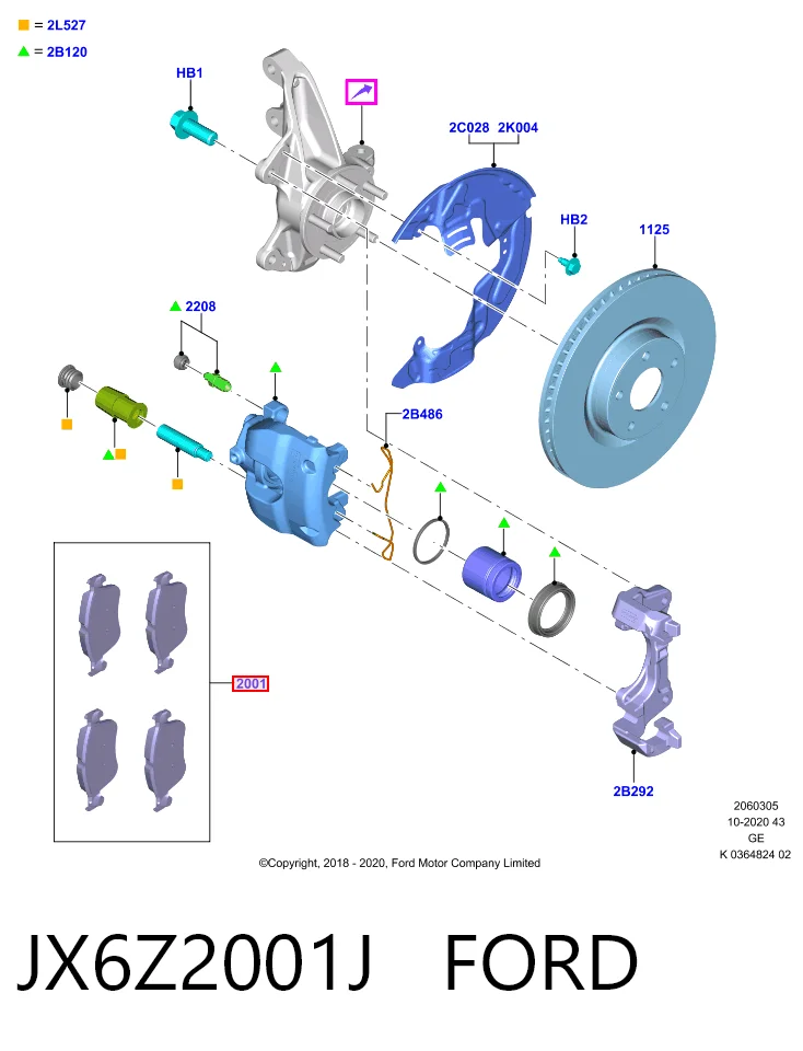 JX6Z2001J Ford Klocki hamulcowe przednie tarczowe