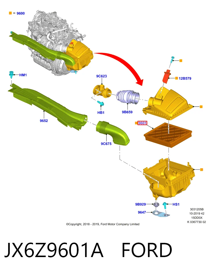 JX6Z9601A Ford Filtr powietrza