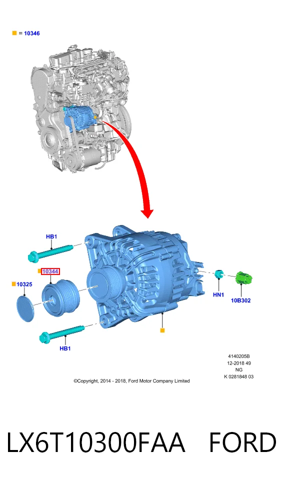 LX6T10300FAA Ford Koło pasowe alternatora