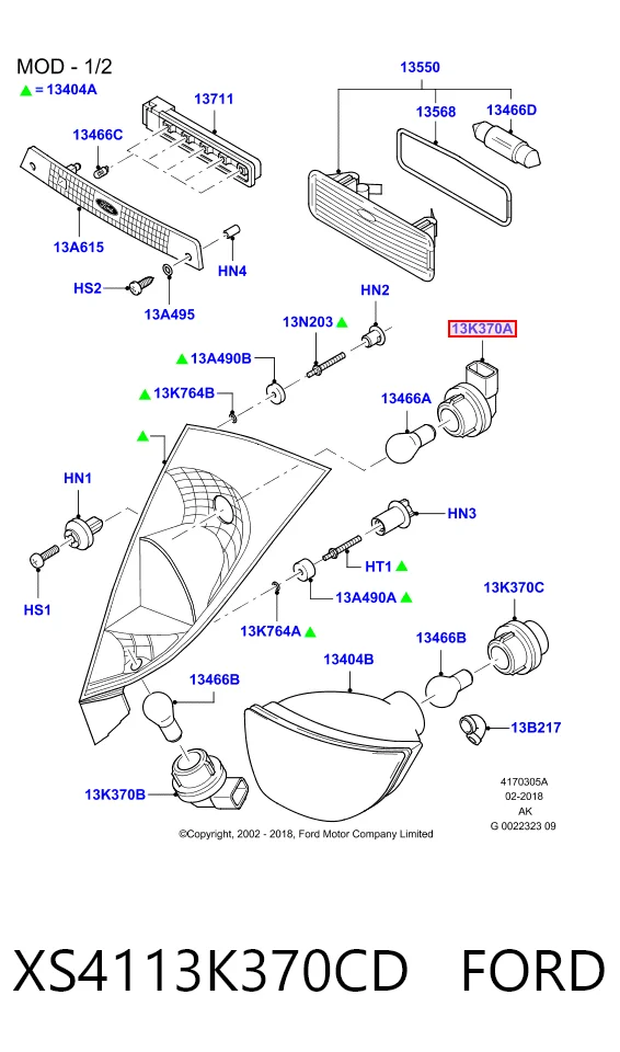 XS4113K370CD Ford Gniazdo lampy zespolonej tylnej