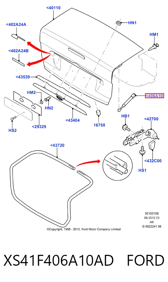 XS41F406A10AD Ford Amortyzator klapy bagażnika (3/5 drzwi-tylnych)