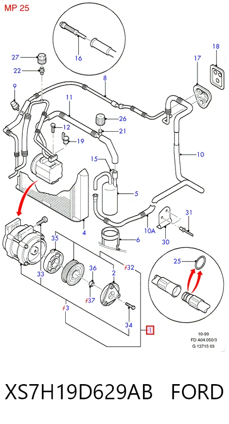 XS7H19D629AB Ford Sprężarka klimatyzacji