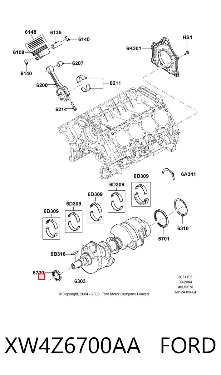 XW4Z6700AA Ford Uszczelniacz wału korbowego przedni