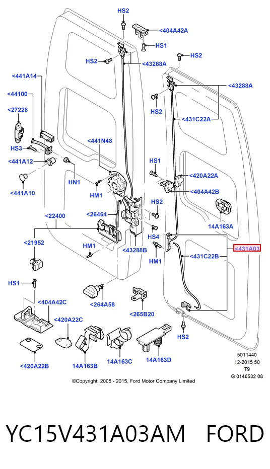 YC15V431A03AM Ford Zamek drzwi tylnych lewych skrzydłowych