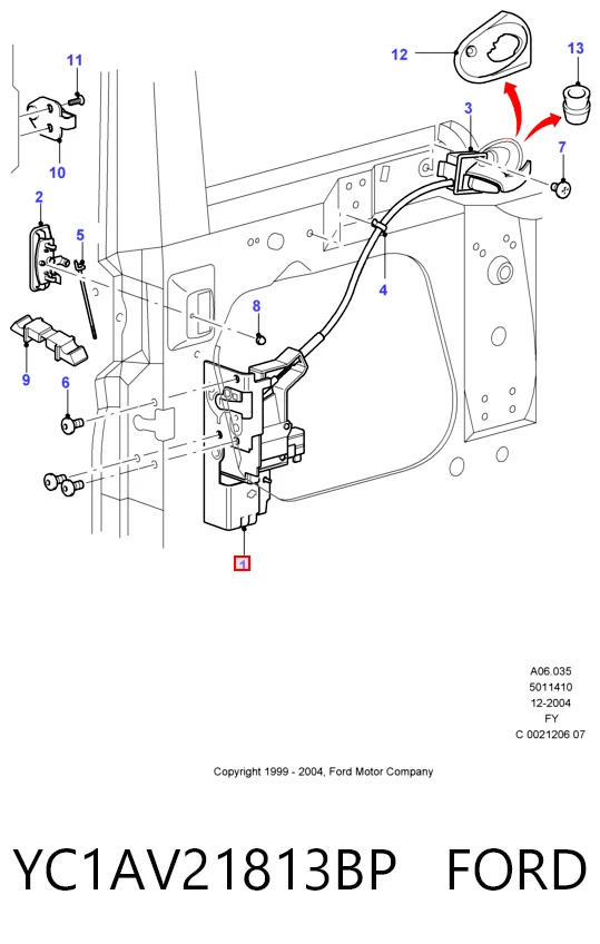 YC1AV21813BP Ford Zamek drzwi przednich lewych