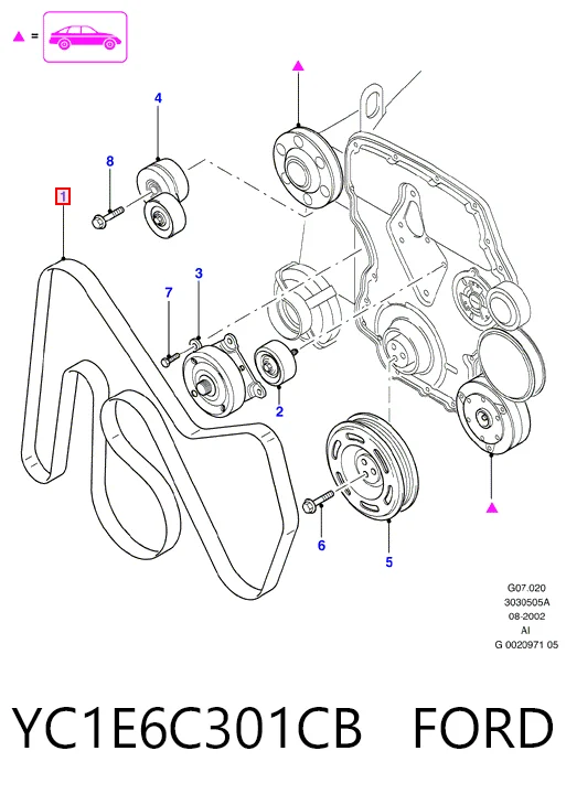 YC1E6C301CB Ford Pas napędowy mechanizmów
