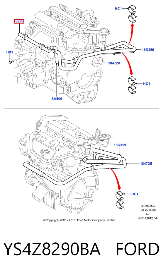 YS4Z8290BA Ford Przewód (króciec) układu chłodzenia